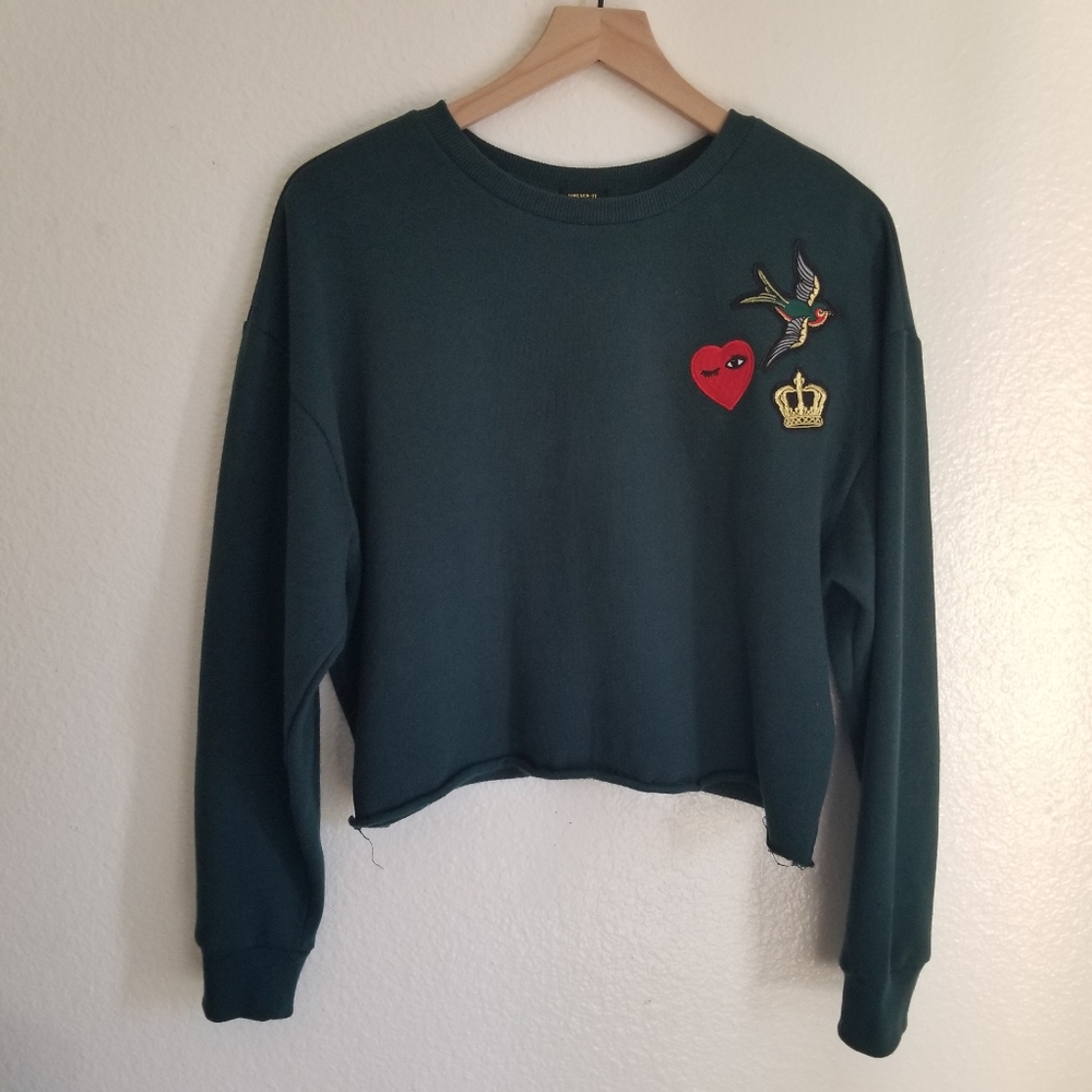 F21 Patch-Front Raw-Cut Sweater